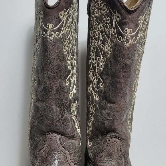 Corral A1094 Women's 6M Tan Leather Cream Embroidered Snip Toe Western Boots - Picture 5 of 12